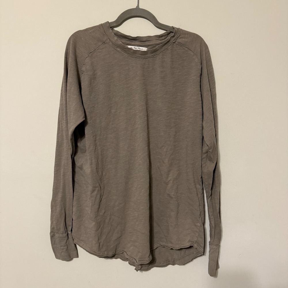 Free People We The Free Arden Long Sleeve Oversized Tee Taupe Brown Medium